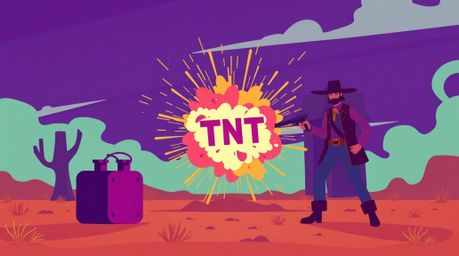 A classic exploding TNT gag set in the Wild West, reimagined in a modern flat design. This vibrant animation features deep ul