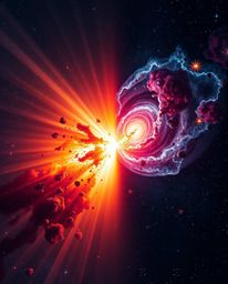 Experience the breathtaking beauty of colliding galaxies bathed in strong, hard light. This cosmic explosion showcases vibran