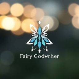 A captivating logo design featuring a fairy godmother, sharply focused against a soft, blurred bokeh background.  Geometric s