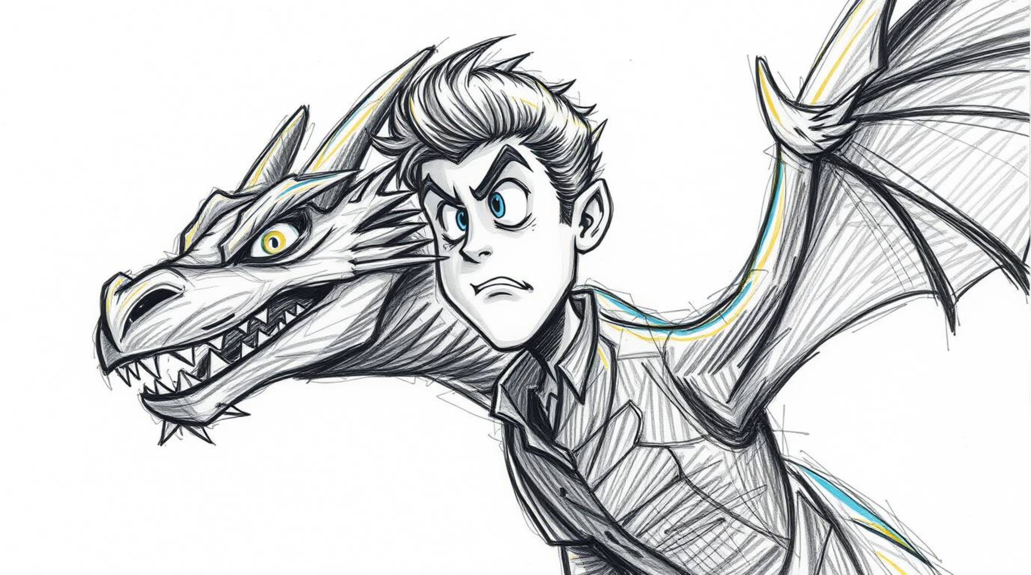 A hand-drawn sketch in a 1950s animation style depicts a charming prince with determined features engaged in a battle against