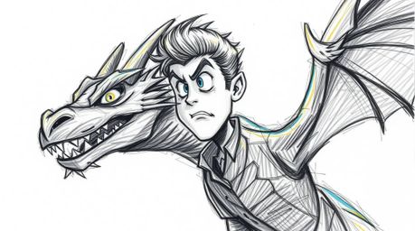 A hand-drawn sketch in a 1950s animation style depicts a charming prince with determined features engaged in a battle against