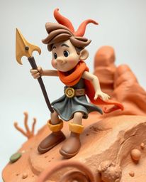 This sculptural clay artwork captures the essence of a brave, Disney-style hero embarking on a desert adventure. The piece fe
