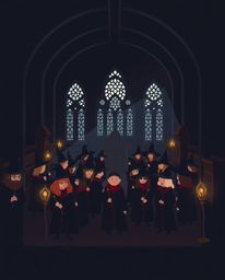 Discover a captivating minimalist illustration of a magical school brimming with young wizards.  The design features a striki