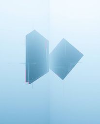 A captivating split image showcases glitched geometric shapes floating within a foggy cyberspace matrix.  The low visibility 