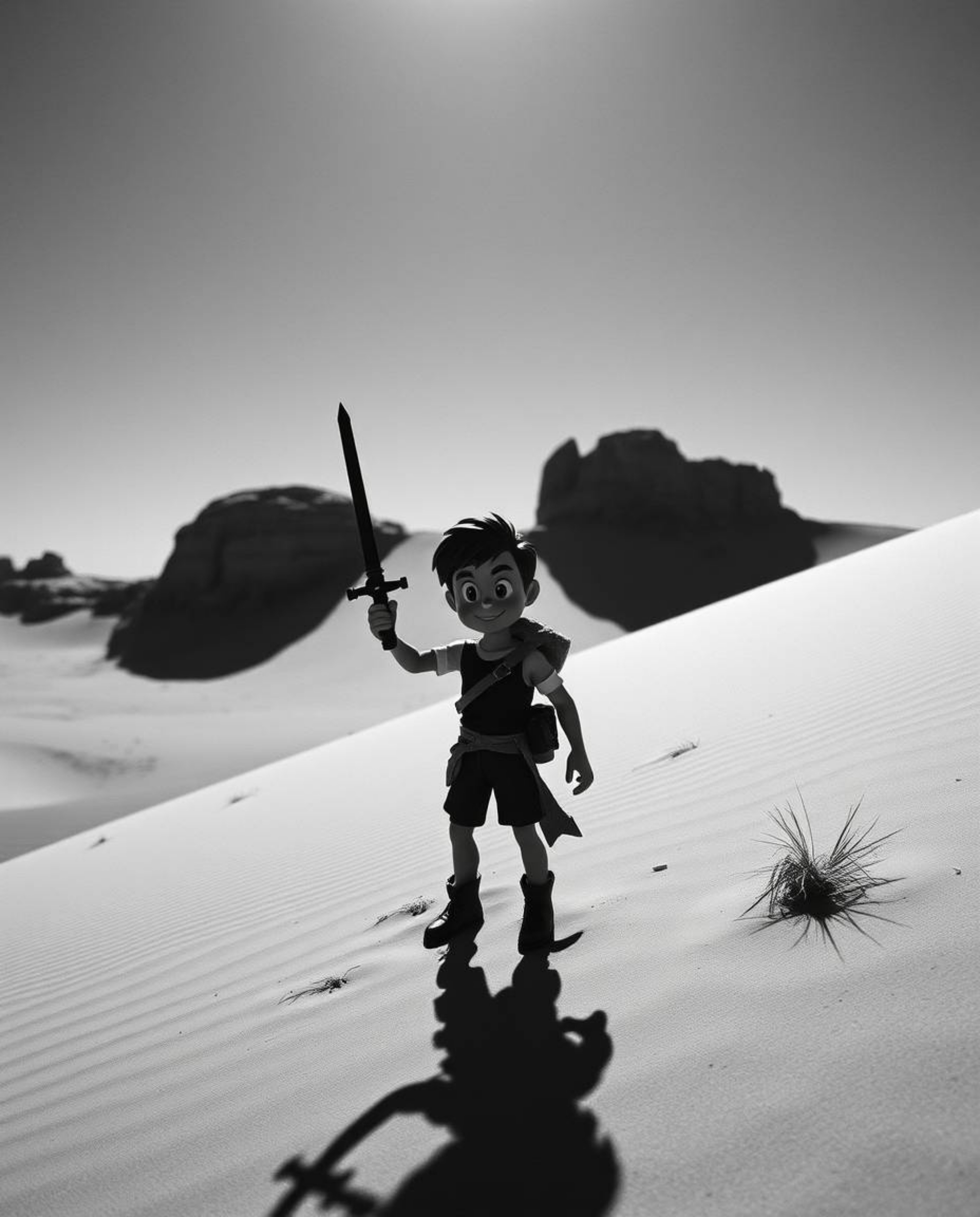 Experience a daring Disney hero's journey through a stark and visually arresting desert adventure, captured in high-contrast,