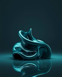 This stunning image features a rich, deep teal sculptural 3D fluid shape, reminiscent of mercury. The reflective surface beau