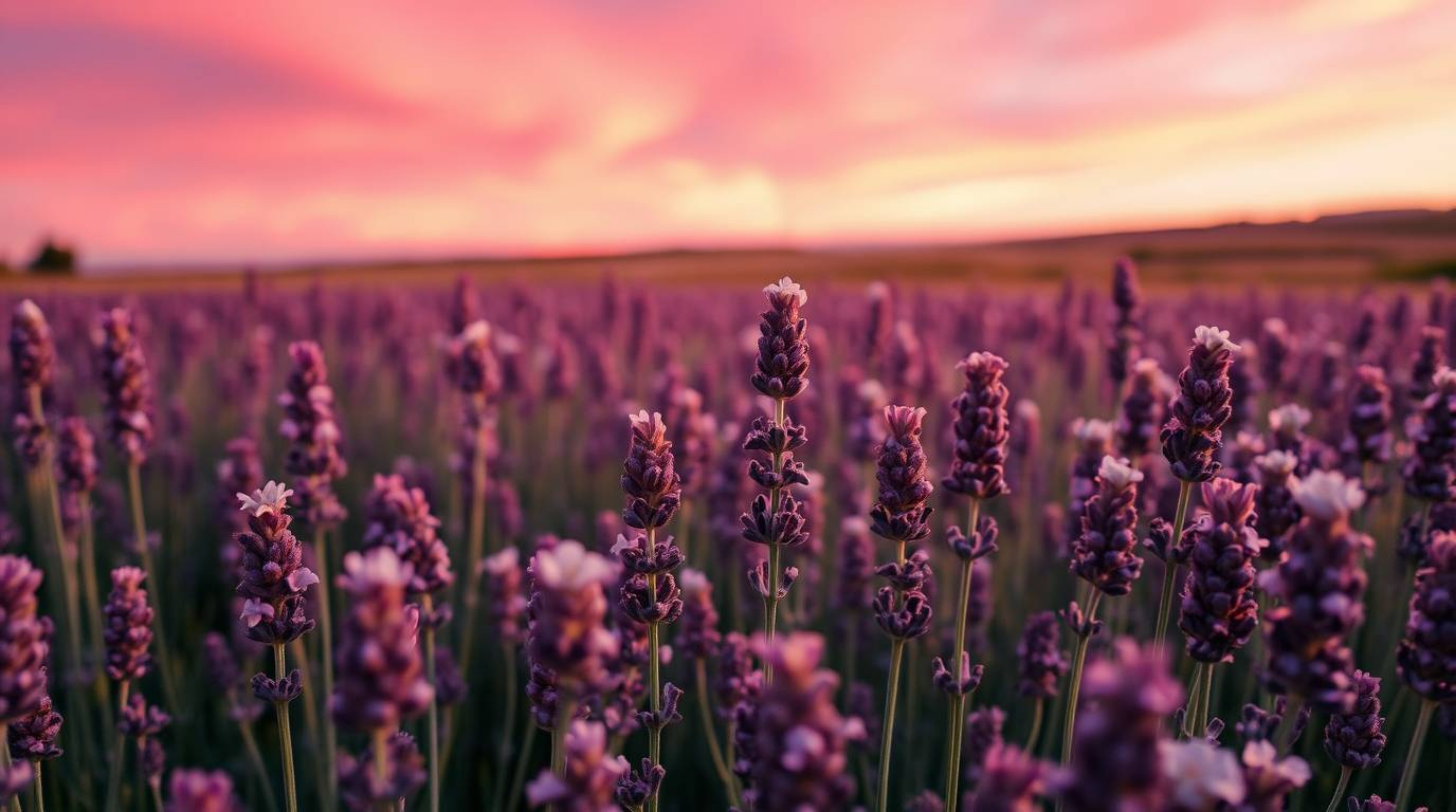 This collection features extreme macro close-up images of lavender fields bathed in the warm glow of a dreamy pink sky.  The 
