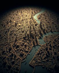 This captivating fine art photograph presents an abstract city map composed of geometric shapes, offering a top-down view wit
