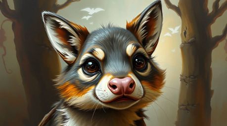 Discover a captivating oil painting featuring a sarcastic animal sidekick with expressive eyes.  The artwork boasts rich text