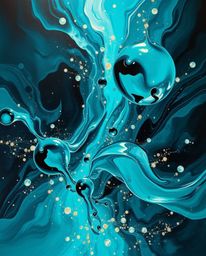 This artwork showcases a classic oil painting style, dominated by deep teal hues, offering a low-angle view of glassy fluid 3