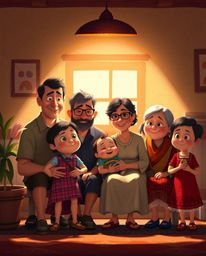 Experience a heartfelt family reunion brought to life in the vibrant and endearing Pixar style. This image leverages strong, 