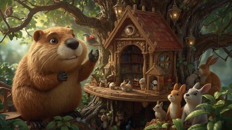 A high-resolution, intricately detailed stock photo shows a beaver with warm, golden fur and bright, expressive brown eyes, b