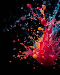 Explore the captivating world of macro photography with dynamic, colorful splashes frozen in time against a stark black backg