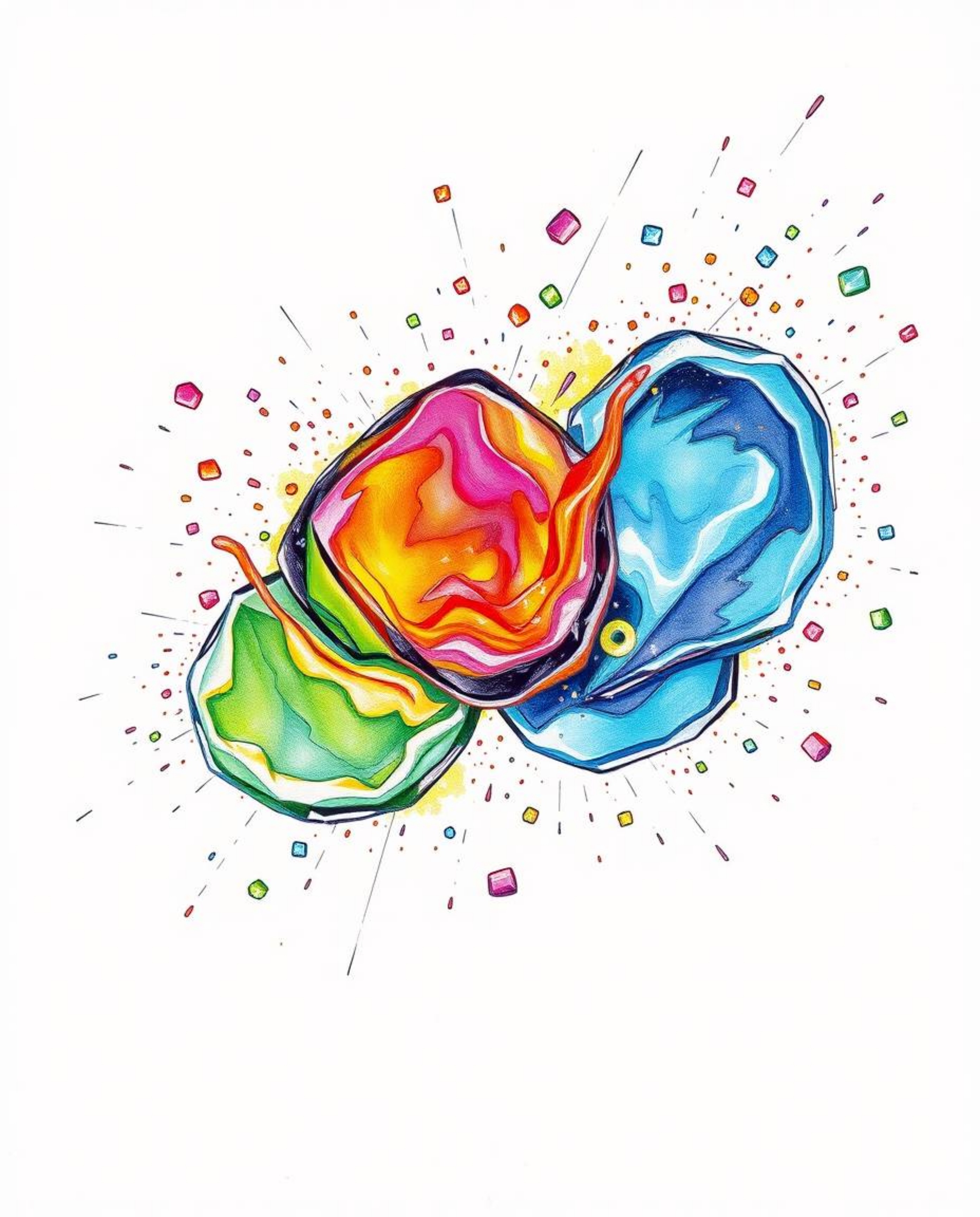 Experience a mesmerizing visual with hand-drawn sketch elements blending seamlessly with glassy fluid 3D shapes in motion. Gl