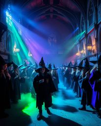 Explore a magical school brought to life with breathtaking volumetric lighting, showcasing young wizards amidst cool blues, g