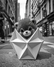 Explore the captivating world of monochrome street photography with an adorable subject nestled within an urban landscape. Th