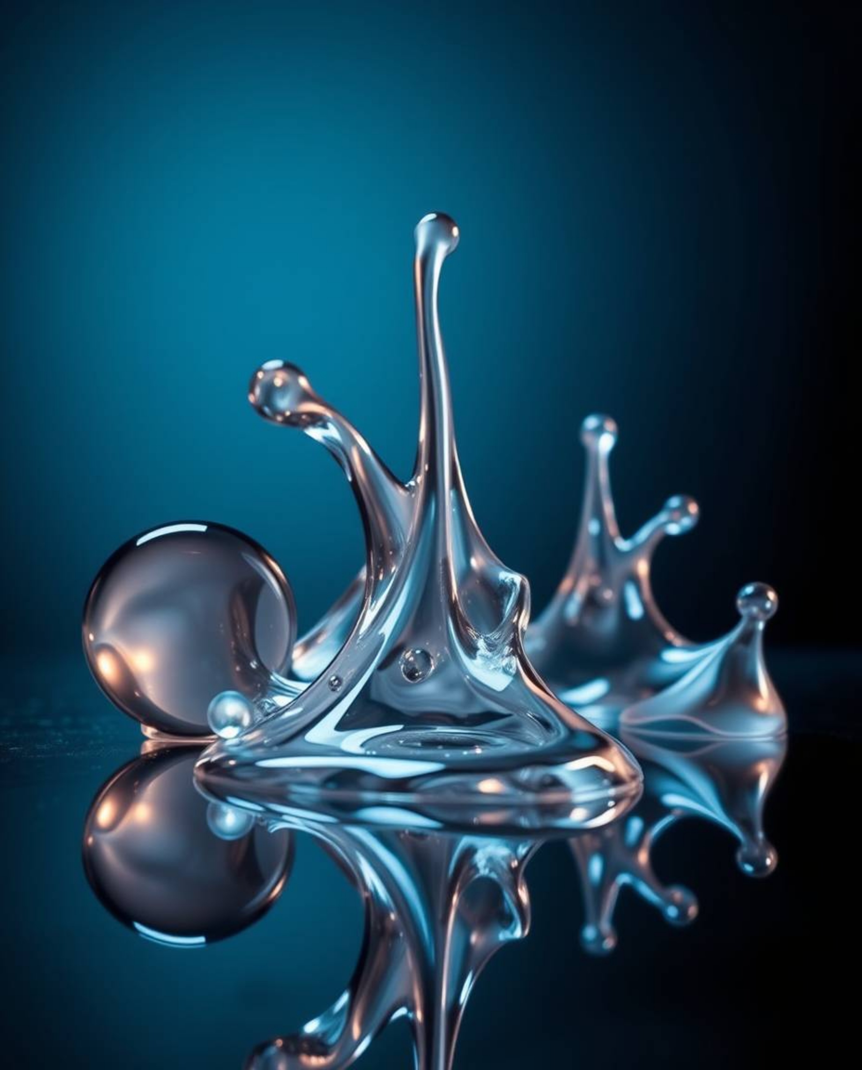Explore mesmerizing sculptural 3D fluid shapes crafted from reflective mercury, captured under precise studio lighting with l