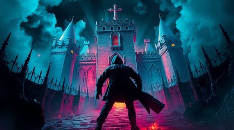A captivating scene depicts a daring thief infiltrating a heavily guarded castle, rendered with electric vivid colors and hig