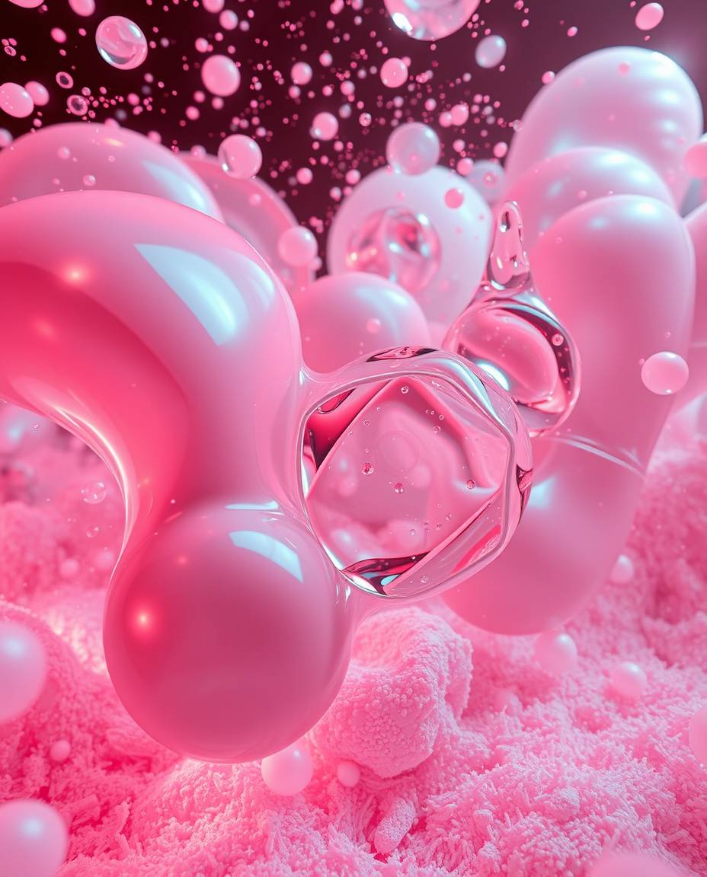 Experience a surreal infrared landscape featuring glassy, fluid 3D shapes in motion, enveloped by glowing particles. This dre