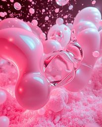 Experience a surreal infrared landscape featuring glassy, fluid 3D shapes in motion, enveloped by glowing particles. This dre