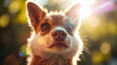 Experience the captivating blend of bright lens flares and blurred bokeh effects, enhanced by a sarcastic animal sidekick wit