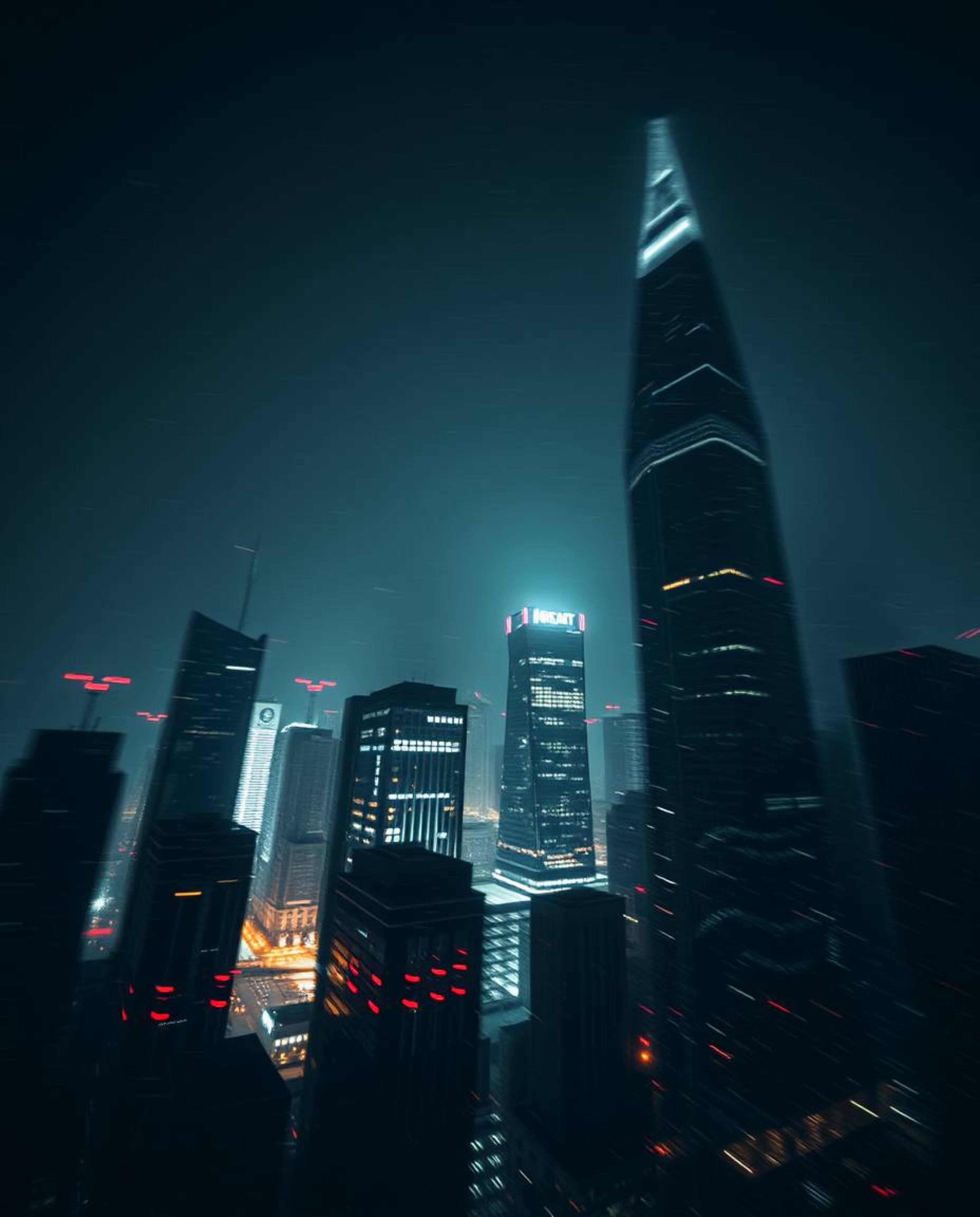 Explore an unsettling digital landscape where eerie atmospheres meet glitch art. Witness distorted skyscrapers and static noi