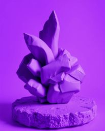 Discover stunning abstract sculptural clay art featuring deep ultraviolet hues.  These pieces showcase vivid purples, high co