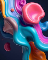 Explore a mesmerizing world of vibrant, complementary colors in a high-realism rendering showcasing smooth 3D fluid shapes wi