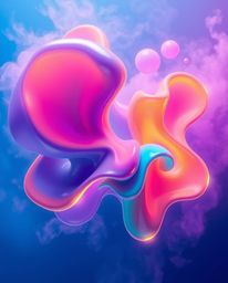 Explore the mesmerizing blend of soft cinematic haze and vibrant complimentary colors surrounding futuristic 3D fluid shapes 