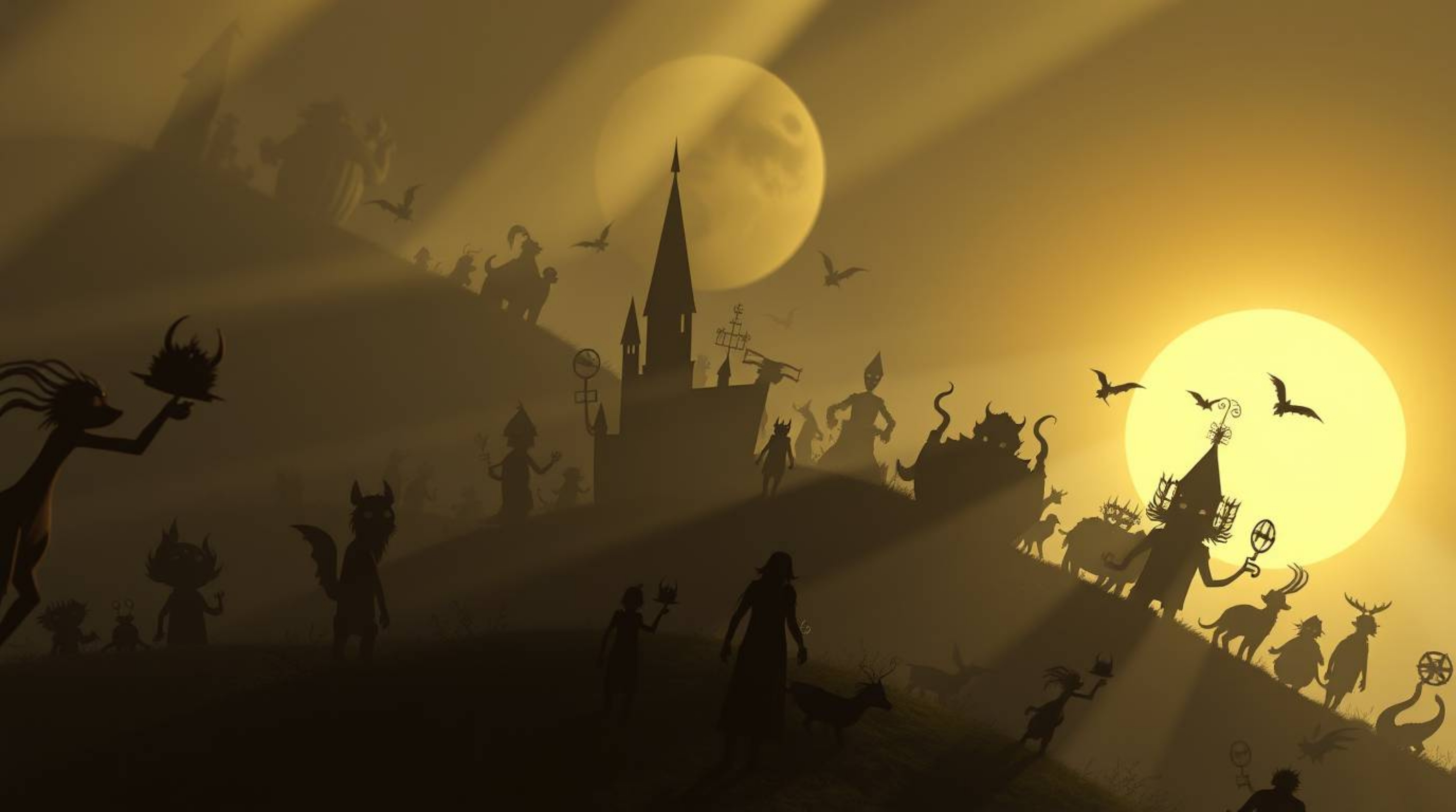 Explore a whimsical fantasy kingdom teeming with quirky magical creatures, captured from a captivating high-angle perspective