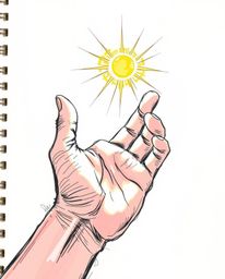This detailed hand-drawn sketchnote depicts a hand reaching out from darkness towards the light, symbolizing hope and inspira