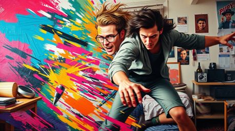 Explore the energy of dynamic motion captured in bold acrylic painting with vibrant colors and textured brushstrokes. This pi