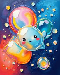 A captivating acrylic painting showcasing glassy fluid 3D shapes in dynamic motion, beautifully contrasted by a surrounding o