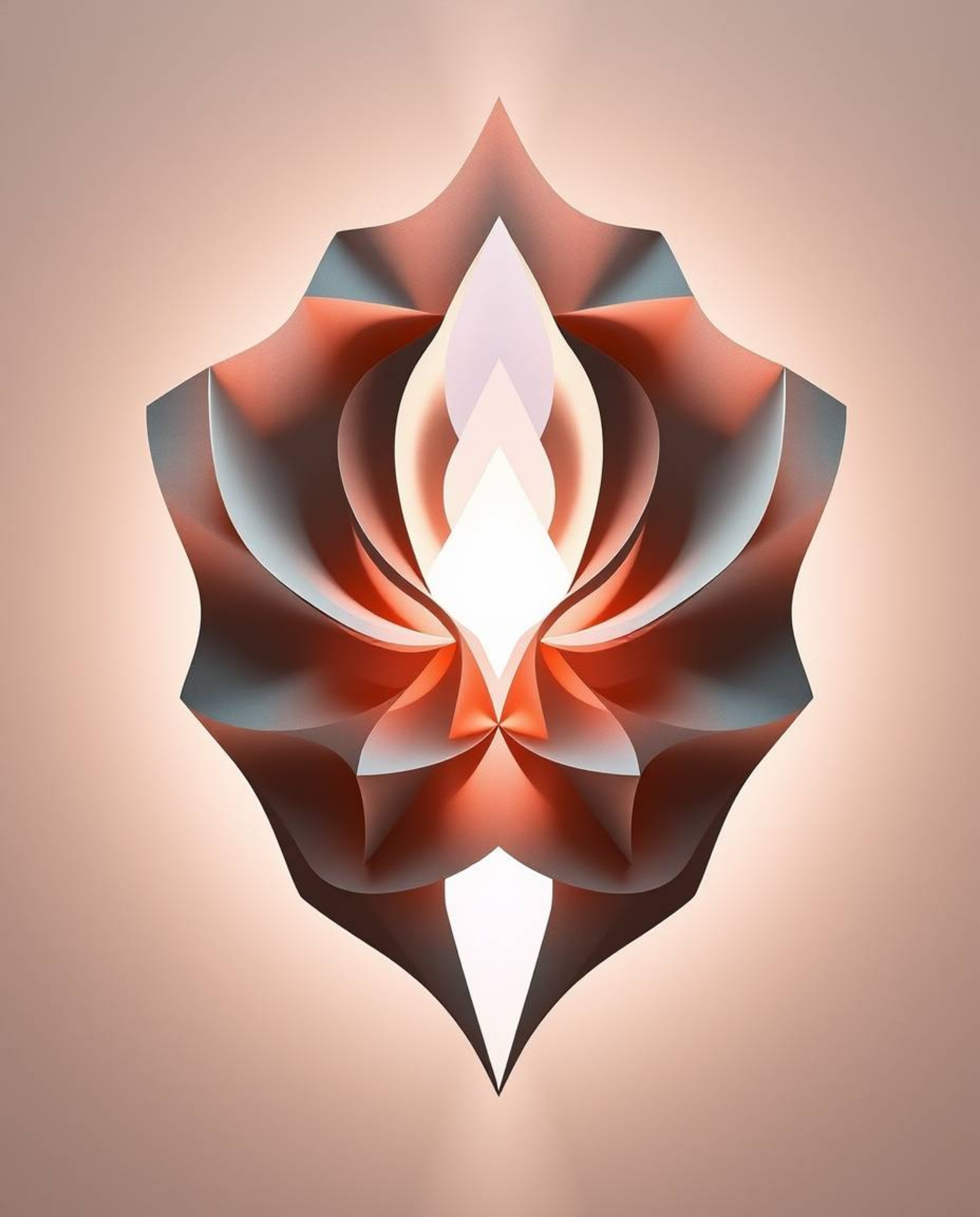 Immerse yourself in an ethereal spiritual vibe with this intricate origami style 3D illustration. Fluid shapes morph into eac