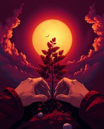 A captivating digital painting in rich burgundy and deep blue, showcasing an Isekai anime style.  The artwork depicts express