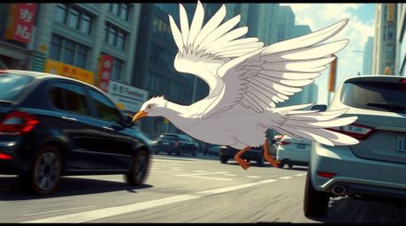 Witness a graceful and elegant bird, meticulously rendered in the captivating style of Isekai anime, as it swiftly navigates 