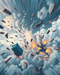Immerse yourself in a breathtaking isekai anime-style depiction of a surreal storm, alive with dynamic motion, flying debris,