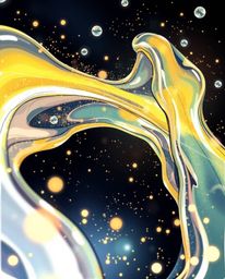 Explore high-angle, hand-drawn sketchnote style artwork featuring glassy fluid 3D shapes in dynamic motion, surrounded by mes