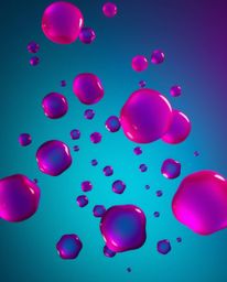 Silhouetted floating 3D blobs of fluid jelly are presented against a rich, deep teal background. Vibrant colors and synthetic