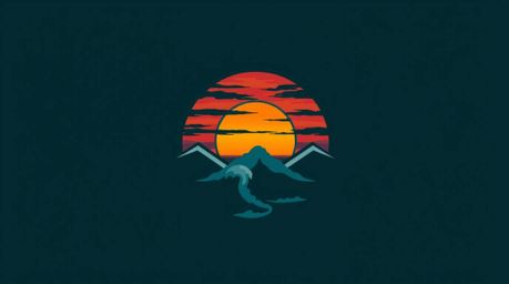 A captivating geometric logo design featuring a vibrant sunset sky, crashing waves against dramatic cliffs.  The design empha