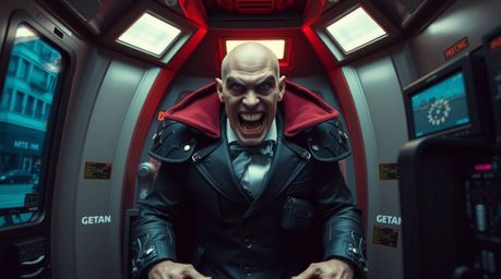A candid street photography shot captures the hilarious meltdown of a villain in a surprisingly relatable moment.  The scene 