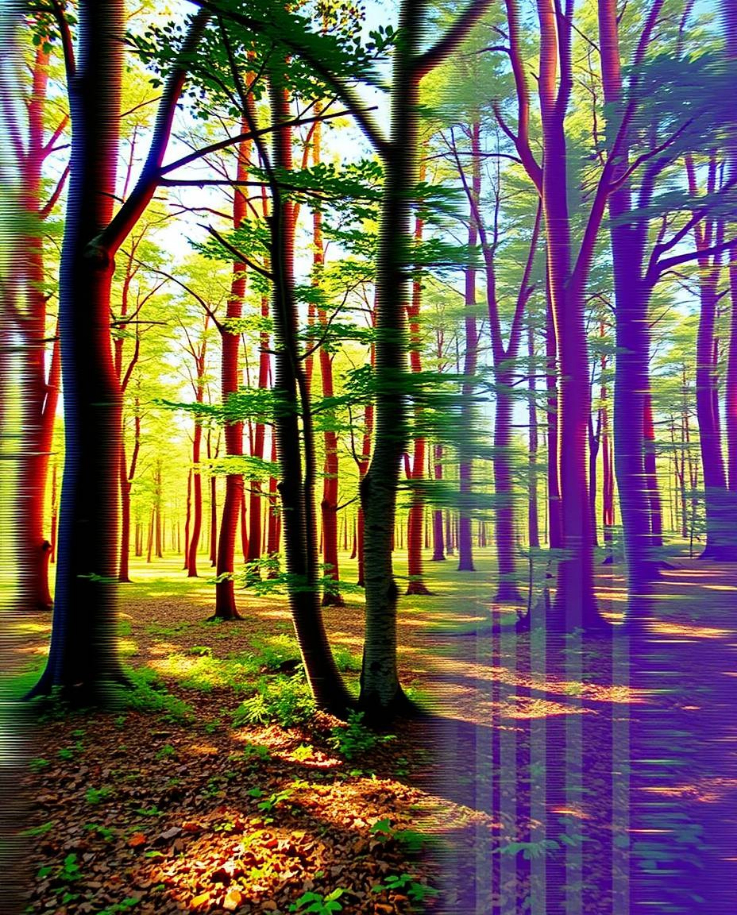 Experience a captivating blend of nature and digital art. This surreal image showcases a digital glitch effect overlaying a s