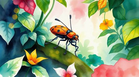 Explore a vibrant backyard jungle through the eyes of a bug-sized hero in this delicate watercolor painting. Featuring electr