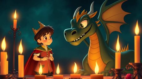 A captivating scene featuring a charming prince and a formidable dragon, brought to life in a classic 1950s animation style. 