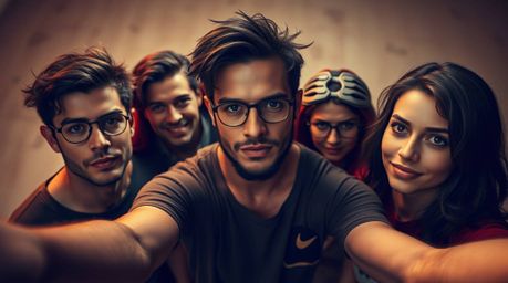 A captivating high-angle photograph showcases a team of unlikely heroes, captured in a warm, subtly dark style reminiscent of