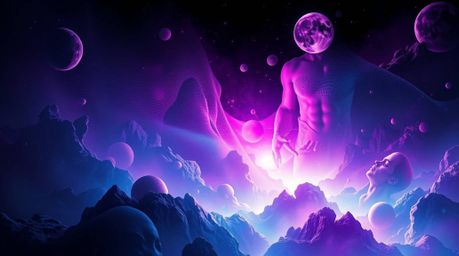 This dreamlike, surreal abstract poster features a captivating gradient mesh pattern.  Its modern look, intense dramatic ligh