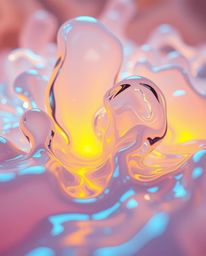 Explore a stunning close-up showcasing surreal 3D fluid shapes, artfully rendered to resemble melted glass within a hyperreal