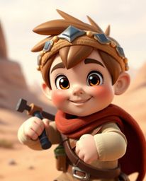 Embark on a captivating desert adventure with this adorable and charming Disney-style brave hero. This illustration features
