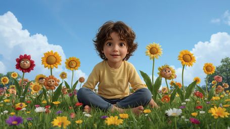 A vibrant, high-resolution stock photo captures a bright-eyed, freckled homeschooled genius, aged around 10-12, with curly br