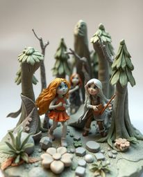 Discover a captivating clay sculpture depicting a group of friends with unique powers embarking on a whimsical adventure thro